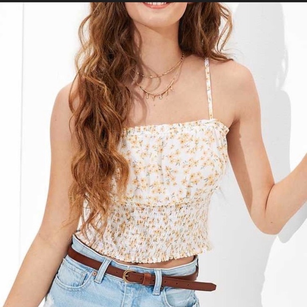 American Eagle floral smocked tank top cropped Size Medium